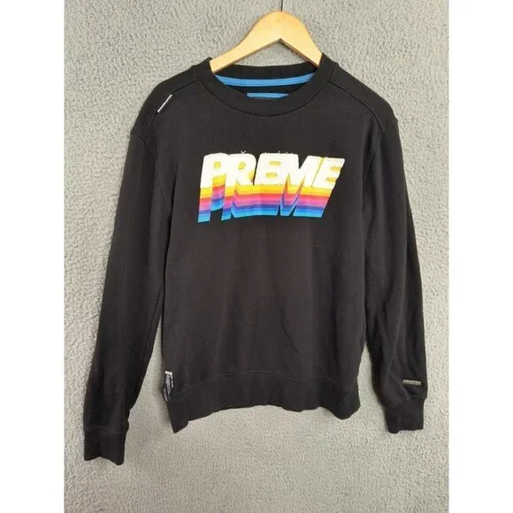 Preme Prism Rainbow Embroidered Crew Neck Pullover Sweatshirt Black Men's Large - Picture 1 of 11